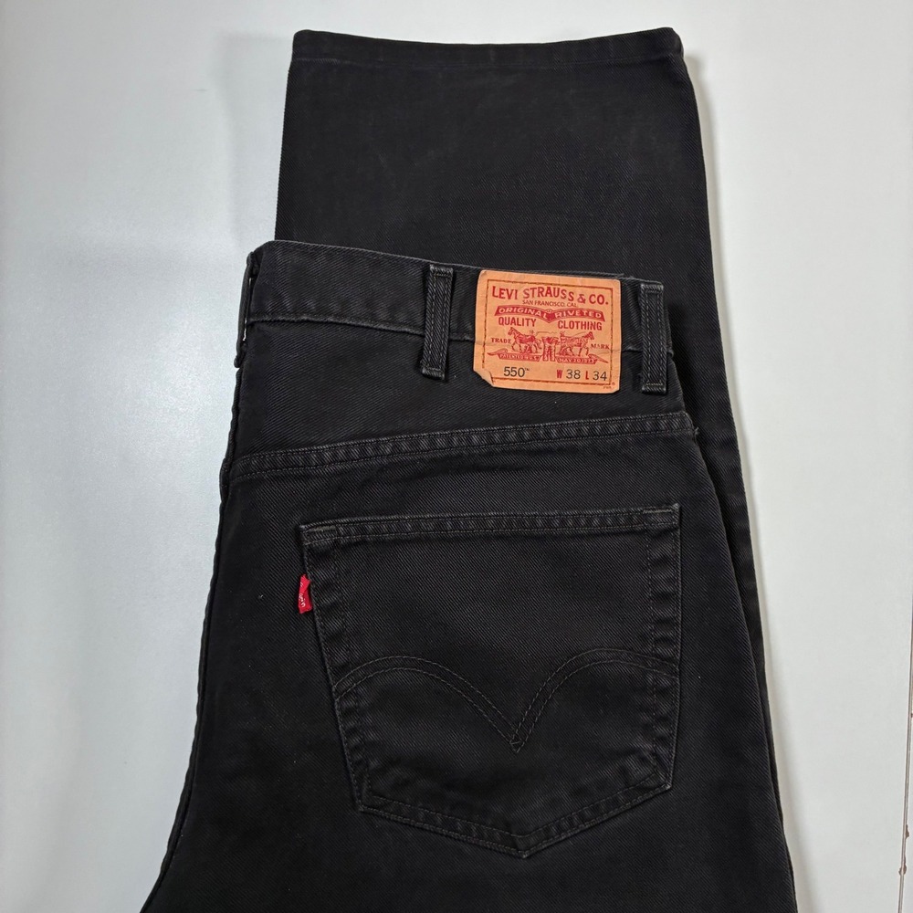 Vintage Levis 550 Jeans 38x28 Black Relaxed Fit Tapered Denim Y2K‎ (Tag 38x34)
